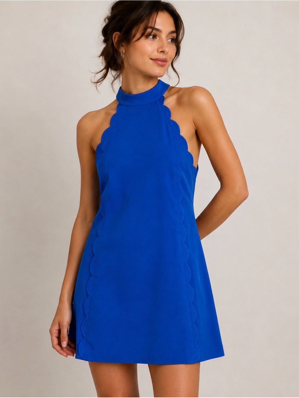 Ted Baker London Blue Scalloped Halter Mini Dress